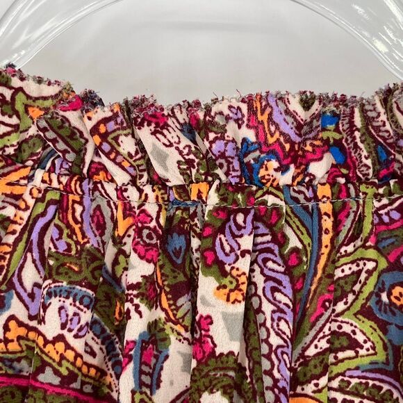 NWT DEMOCRACY Top XL 3/4 Blouson Sleeve Ruffle Split V-Neck Printed Sage Berry - Picture 16 of 16